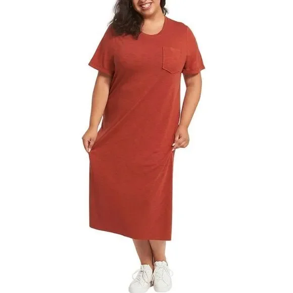 NWT JESSICA SIMPSON Ladies Comfy Lounge Tee Midi Dress in Orange Burnt Brick - Picture 4 of 5